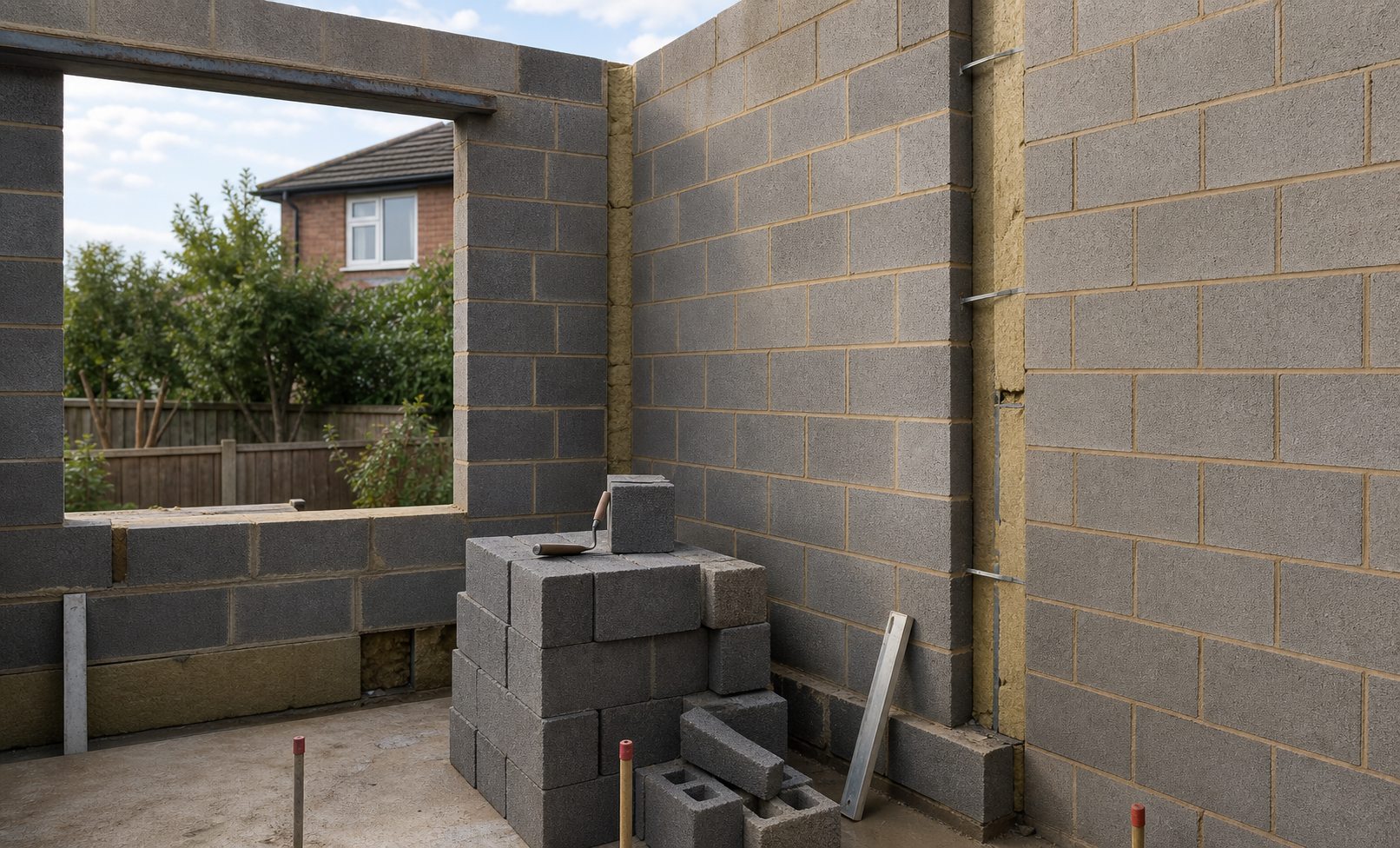 Clean internal blockwork for a domestic extension